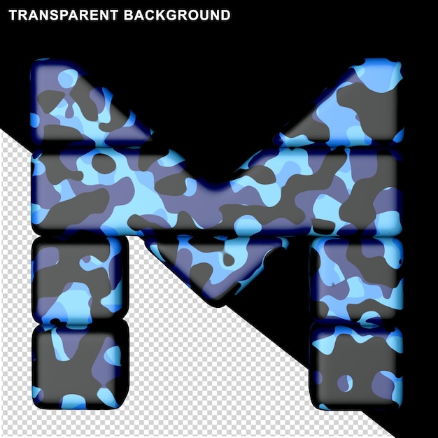 Letters in blue camouflage 3d capital letter m