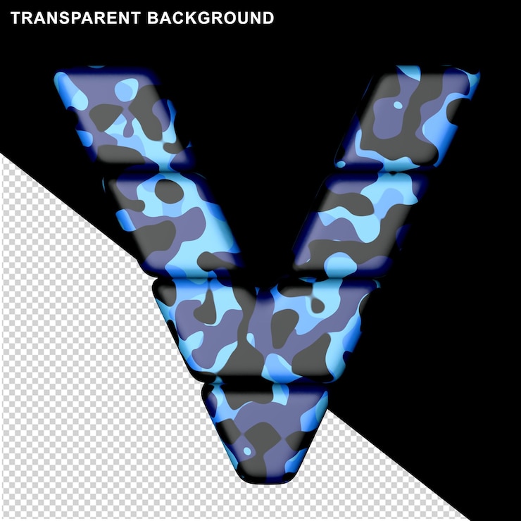 PSD letters in blue camouflage 3d capital letter v