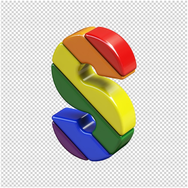 The letters in the color of the LGBT flag are rotated to the left. 3d letter s