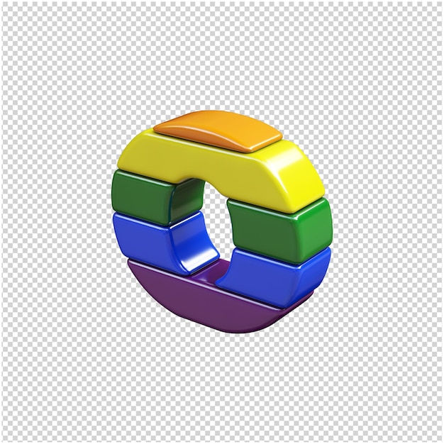 The letters from the colors of the lgbt flag are turned to the left. 3d letter o