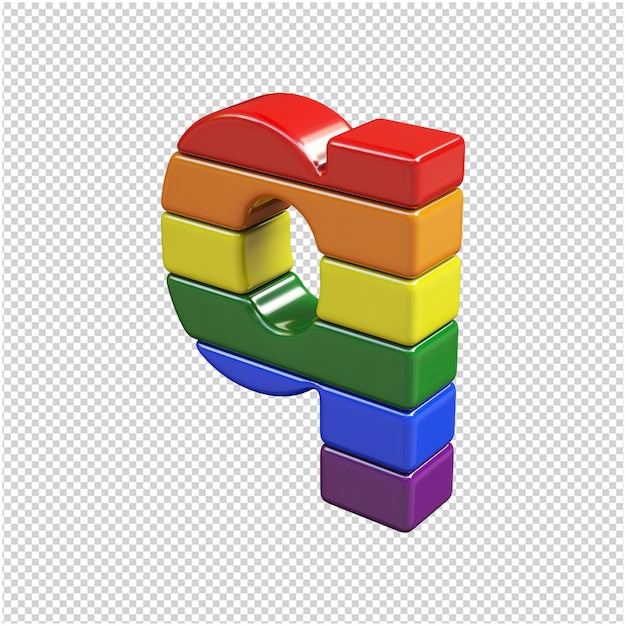 Буквы цветов флага ЛГБТ повернуты влево. 3d буква q