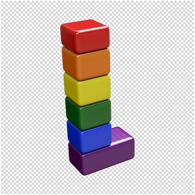 The letters from the colors of the LGBT flag are turned to the right. 3d letter l