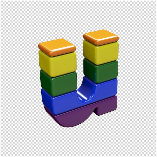 The letters from the colors of the lgbt flag are turned to the right. 3d letter u