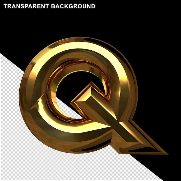 Letters in gold. 3d capital letter q