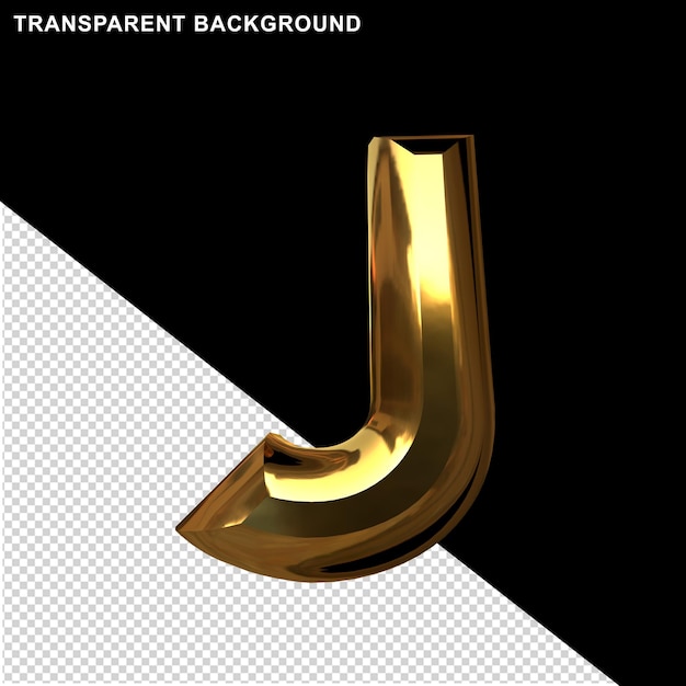 Letters in gold. 3d capital letter j