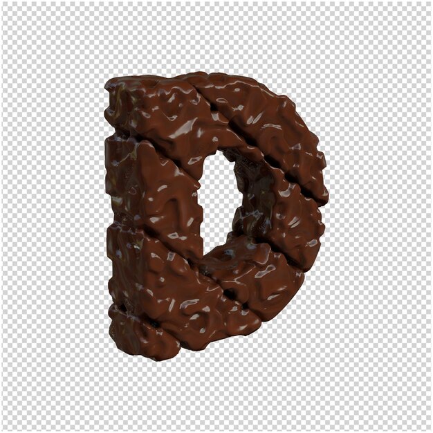 Letters made of chocolate are turned to the right. 3d letter d