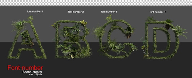 Letters and numbers decorated with tropical plants