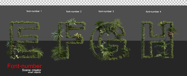 PSD letters and numbers decorated with tropical plants