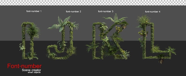 熱帯植物で飾られた文字と数字