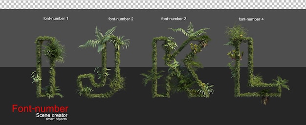 PSD letters and numbers decorated with tropical plants