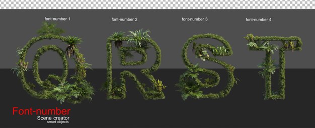 Letters and numbers decorated with tropical plants