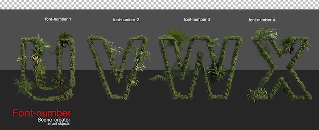 PSD letters and numbers decorated with tropical plants