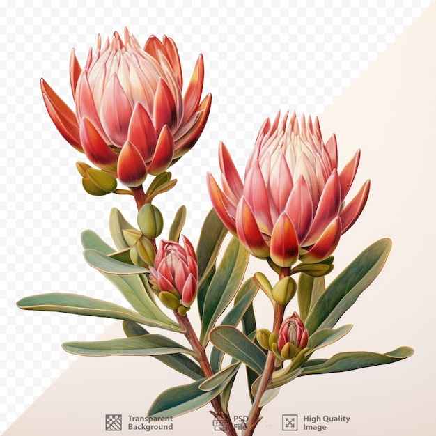 PSD 남아프리카의 꽃 식물인 leucadendron은 핀보스의 생생한 팁으로 유명합니다.