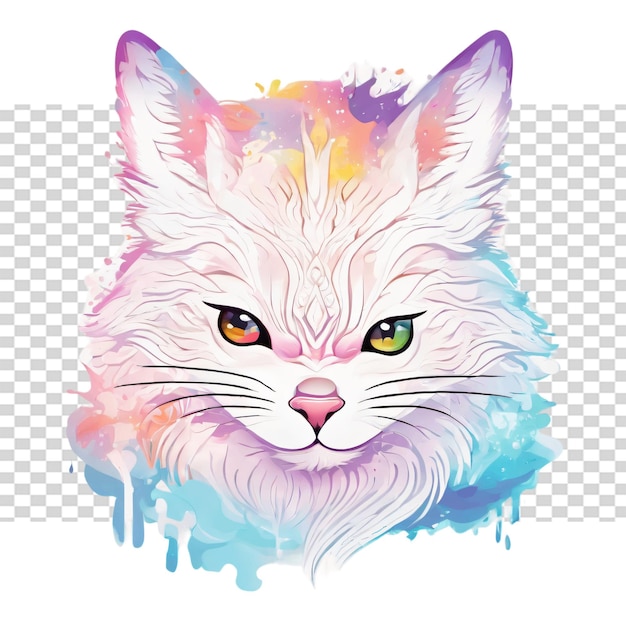 PSD leuk katten gezicht met kleurrijke waterverf splashes illustratie