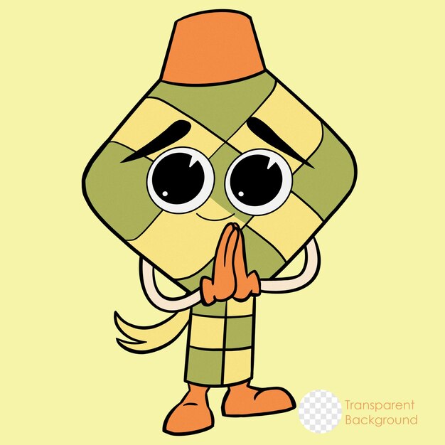 PSD leuk ketupat-mascottekarakter, trendy illustratiestijl