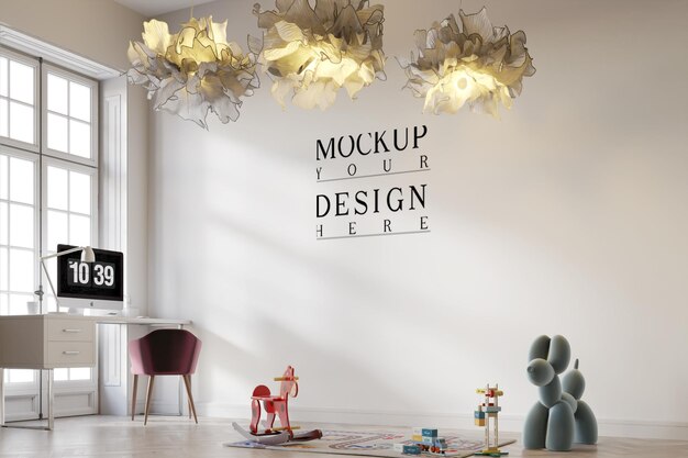 PSD leuk kinder slaapkamer interieur met muur mockup