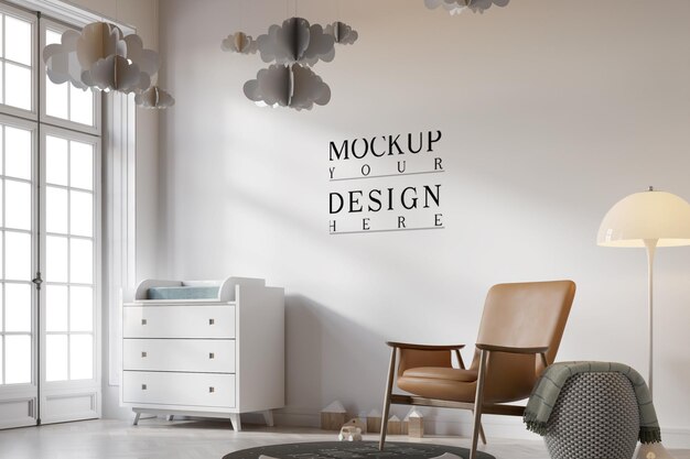 PSD leuk kinder slaapkamer interieur met muur mockup