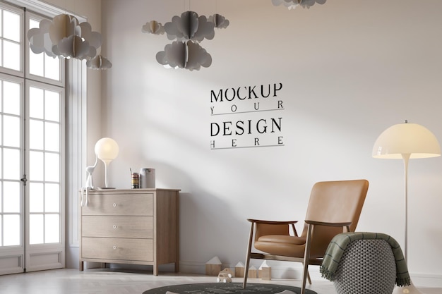 PSD leuk kinder slaapkamer interieur met muur mockup