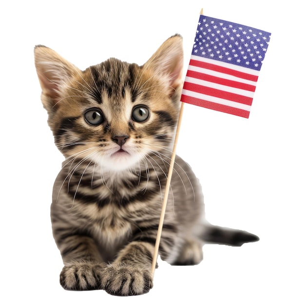 PSD leuk kitten viert onafhankelijkheidsdag 4 juli met de amerikaanse vlag