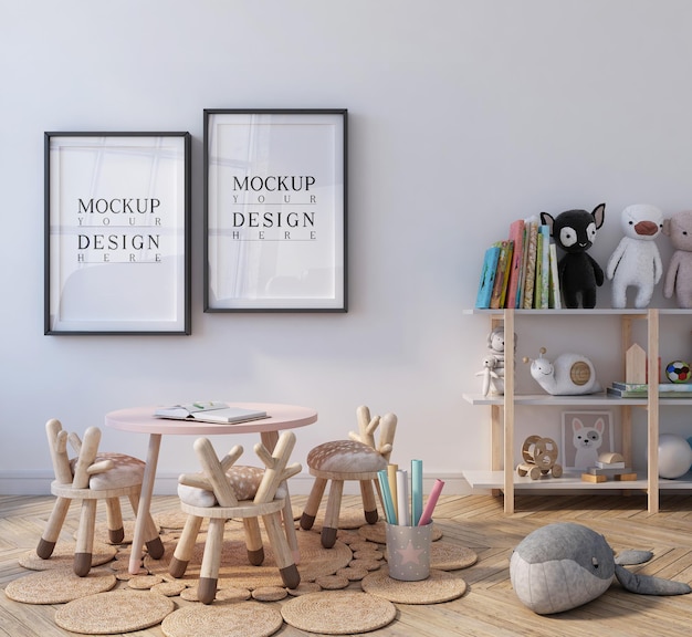 Leuk klaslokaal van de kleuterschool met mockup-poster