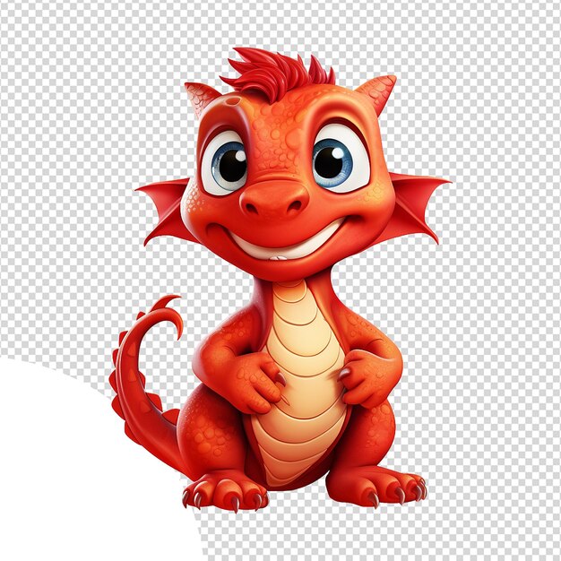 PSD leuke 3d cartoon baby draak geïsoleerd op transparante achtergrond