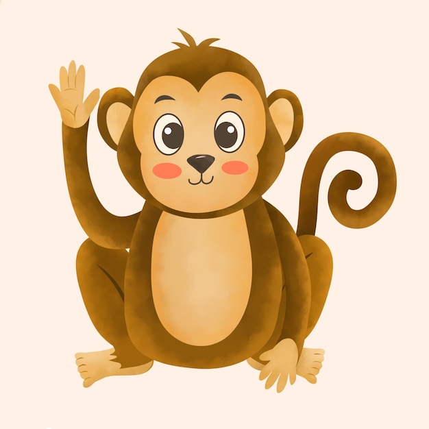 Leuke aquarel cartoon illustratie van een aap in een schattige pose illustratie voor kinderen