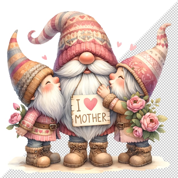 PSD leuke aquarel gnome moedersdag clipart illustratie