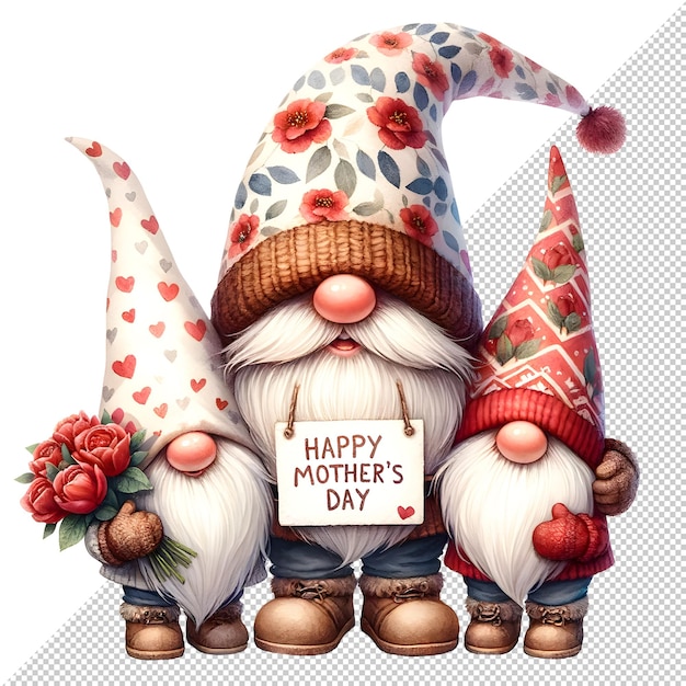 PSD leuke aquarel gnome moedersdag clipart illustratie