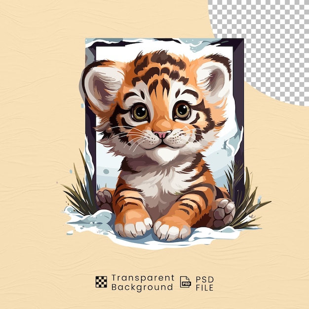 PSD leuke baby tijger op transparante achtergrond