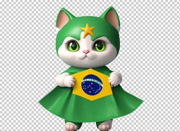 Leuke babykat die de vlag van Brazilië houdt