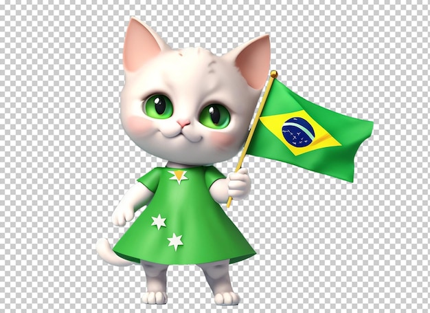 Leuke babykat die de vlag van Brazilië houdt