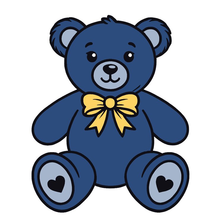PSD leuke blauwe teddybeer met gele strik en hartdetails