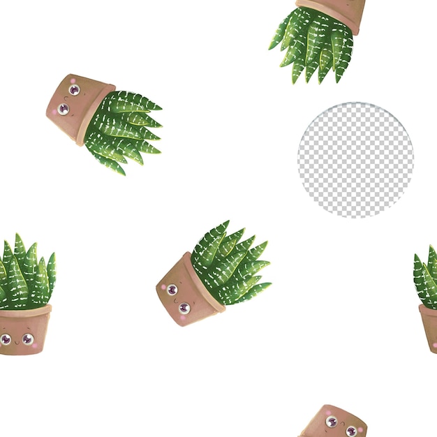 PSD leuke cactus in het glimlachen van pot naadloos patroon op witte achtergrond