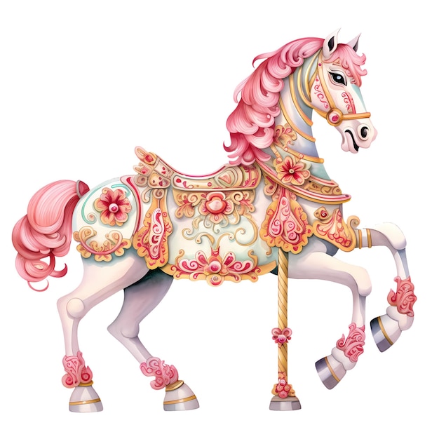 PSD leuke carousel horse waterverf clipart illustratie