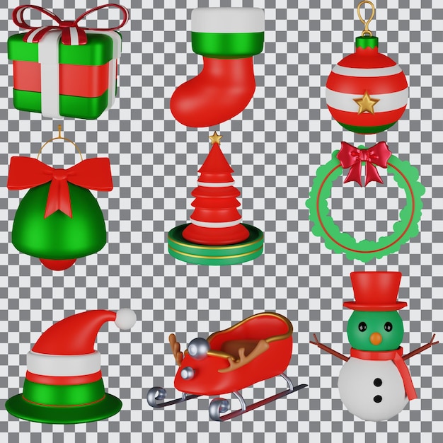 Leuke cartoon 3d kerstversiering element set isoleren achtergrond3D rendering