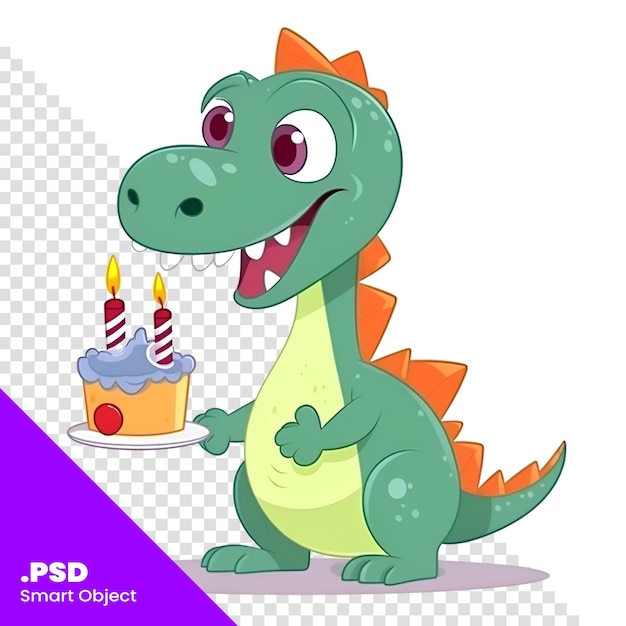 PSD leuke cartoon dinosaurus met verjaardagstaart vector illustratie geïsoleerd op witte achtergrond psd sjabloon