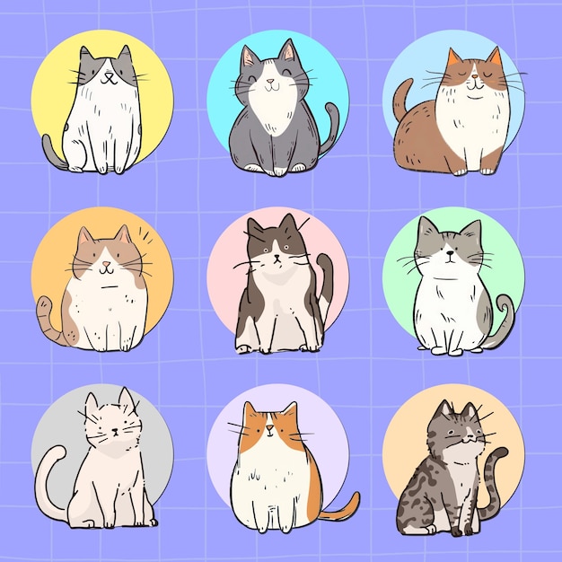 Leuke cartoon katten raster ontwerp element psd set