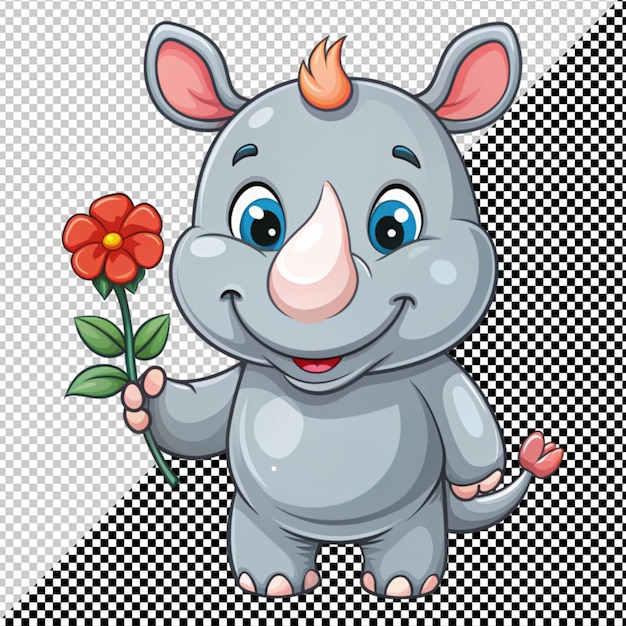 PSD leuke cartoon neushoorn met bloem vector illustratie