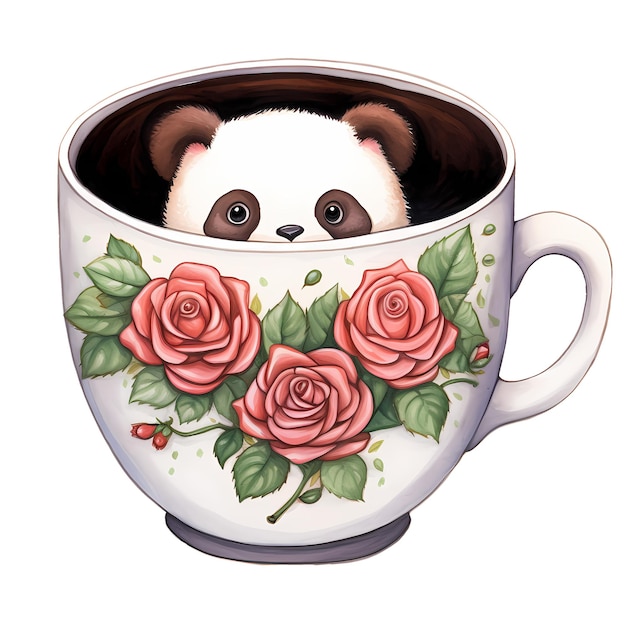 PSD leuke cartoon panda koffiebeker waterverf clipart illustratie