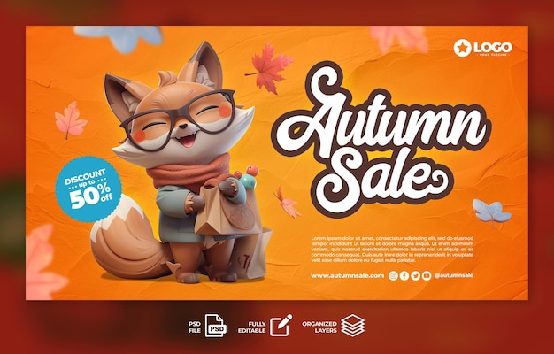 Leuke Clay Fox Herfst Banner Ontwerp Template