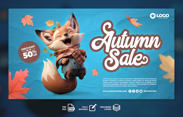 Leuke Clay Fox Herfst Banner Ontwerp Template