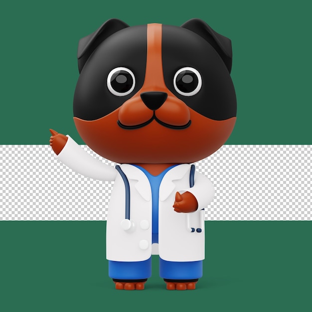 PSD leuke dokter hond 3d cartoon hond karakter 3d-rendering