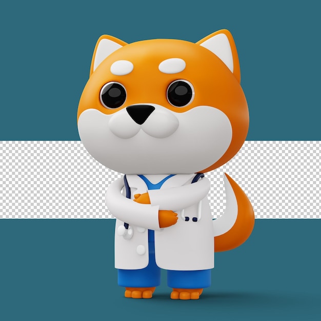 Leuke dokter hond 3d cartoon hond karakter 3d-rendering