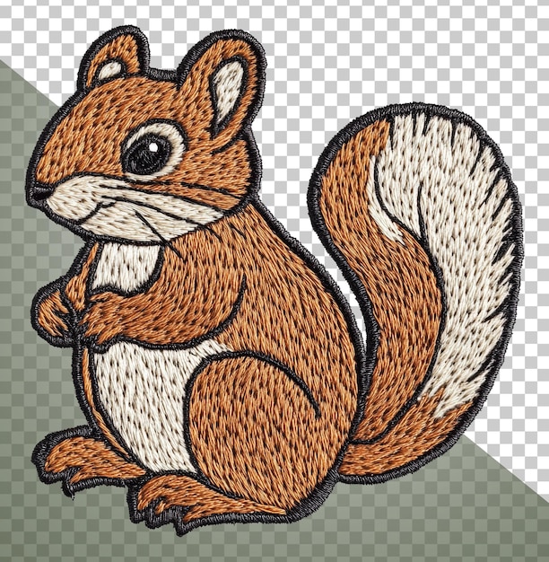 Leuke geborduurde eekhoorn met bosrijke staartdetails uit gesneden stock png