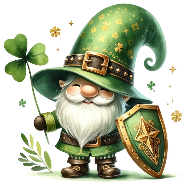 PSD leuke gnome celtic warrior shield clipart illustratie