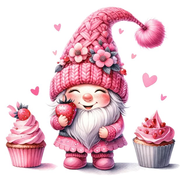 PSD leuke gnome cupcake strawberry valentijnsdag clipart illustratie