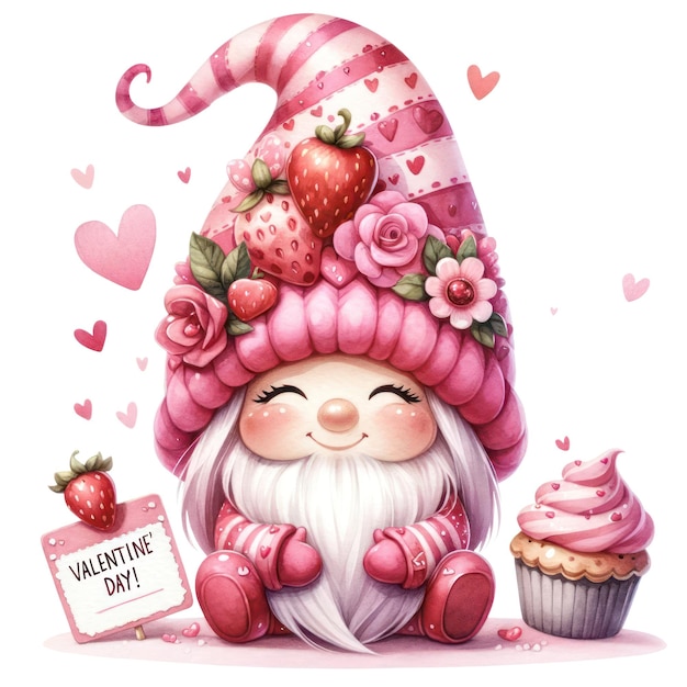 Leuke gnome cupcake strawberry valentijnsdag clipart illustratie