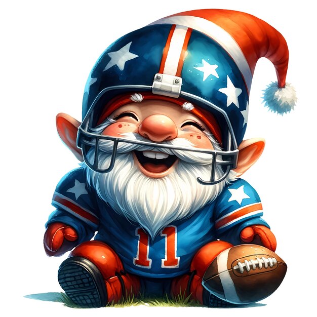 PSD leuke gnome die amerikaans voetbal draagt waterverf clipart illustratie