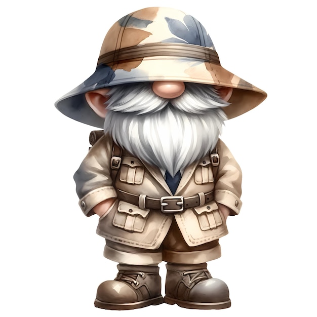 PSD leuke gnome met safari-pak waterverf clipart-illustratie