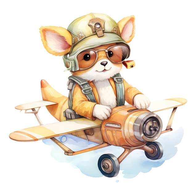 PSD leuke grappige fox vintage plane clipart illustratie